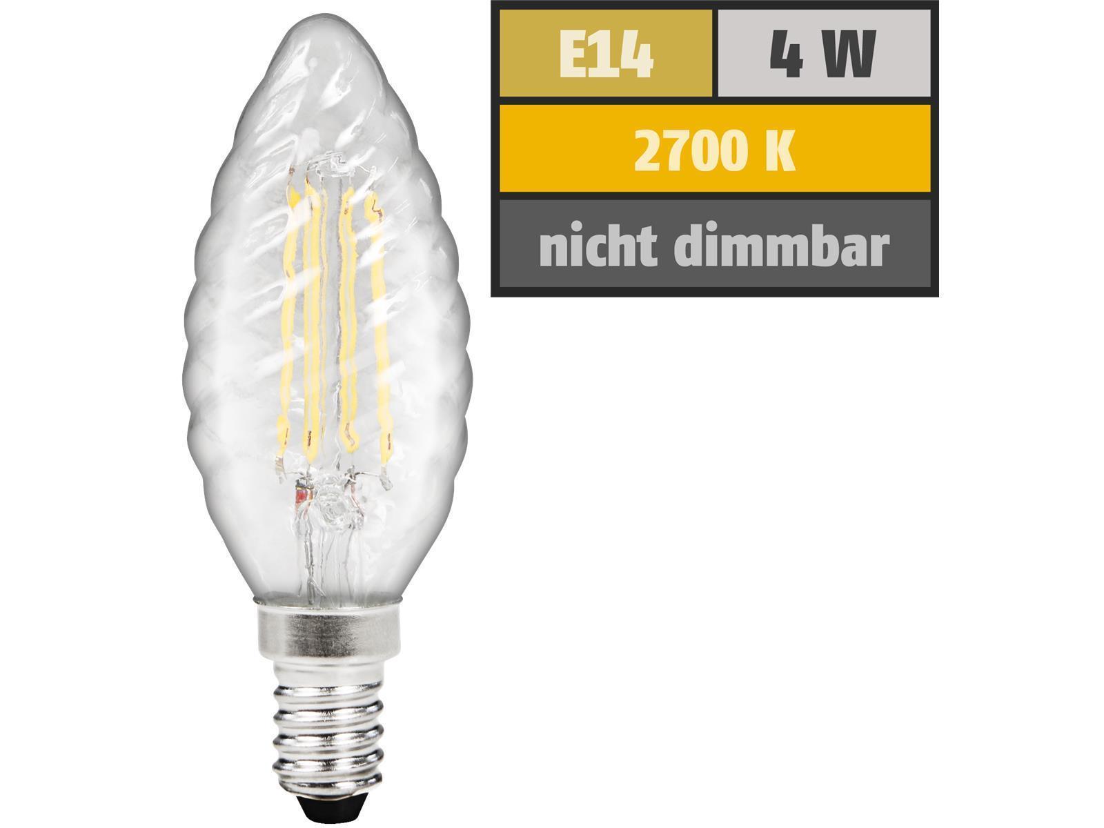 LED Filament Kerzenlampe gedreht McShine ''Filed'', E14, 4W, 490 lm, warmweiß, klar