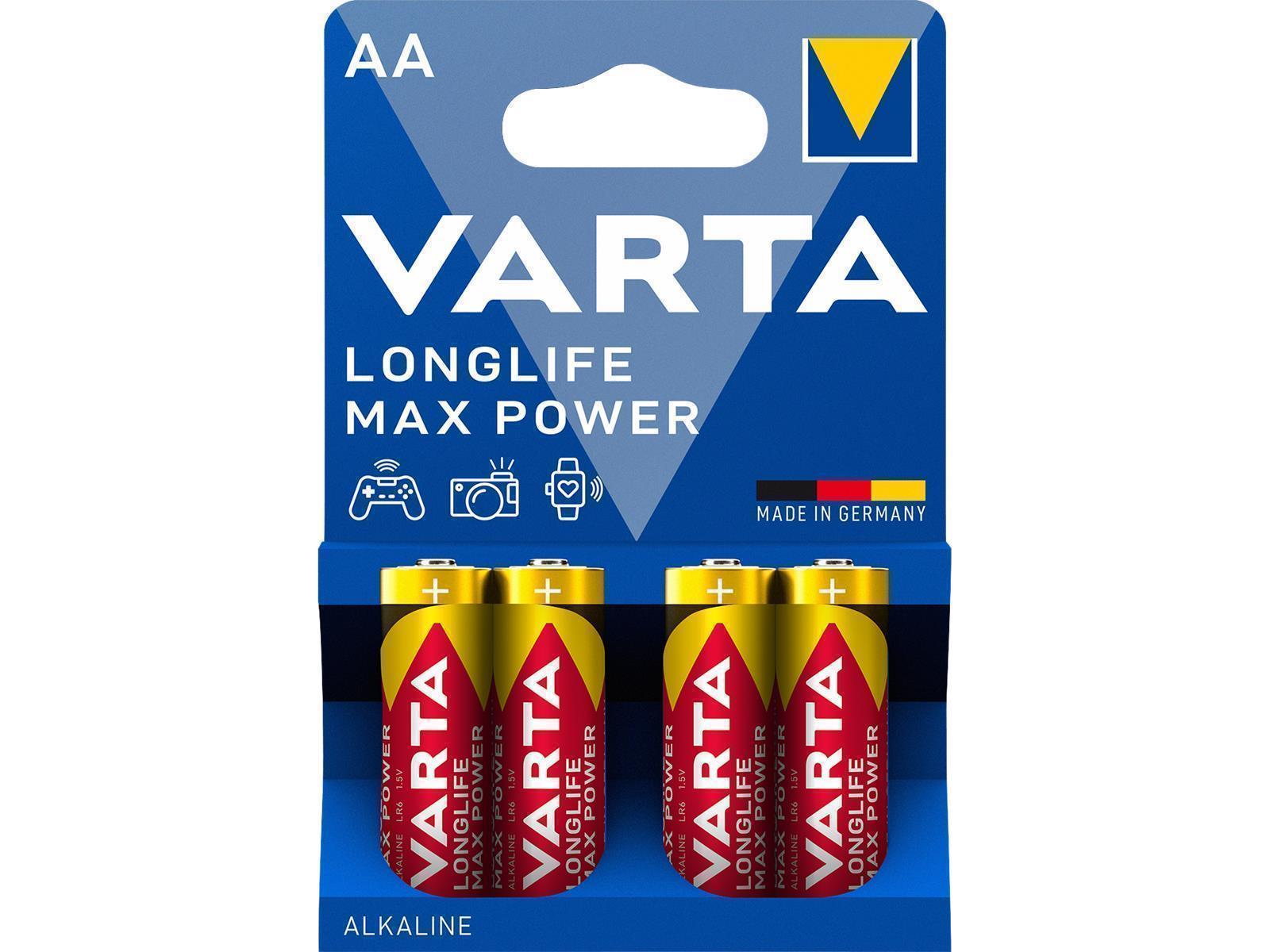 Mignon-Batterie VARTA ''Longlife Max Power'' Alkaline, Typ AA, LR06, 1,5V, 4-Pack